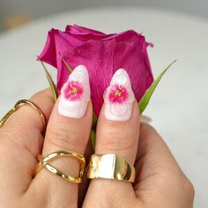 tipsy | Handmade Press On Nails | Almond Medium| Floral 3D Nail | Rosè All Day